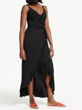 Boden Black Ruffle Wrap Maxi Dress US 10 Sleeveless Dress